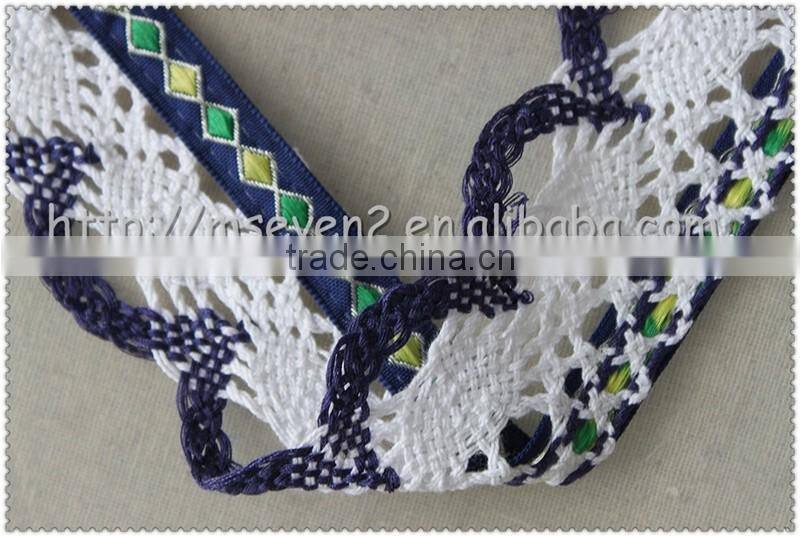 Hot Fashion Black / white colors scalloped shaped cotton trims, jacquard ribbon with cotton lace