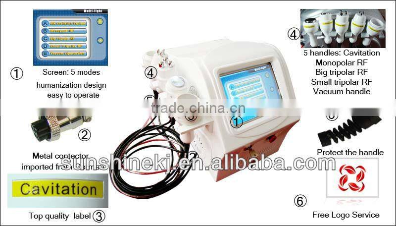 2016 Hot 5 treatment handles cavitation radio frequency ultrasonic facial beauty equipment for salon use