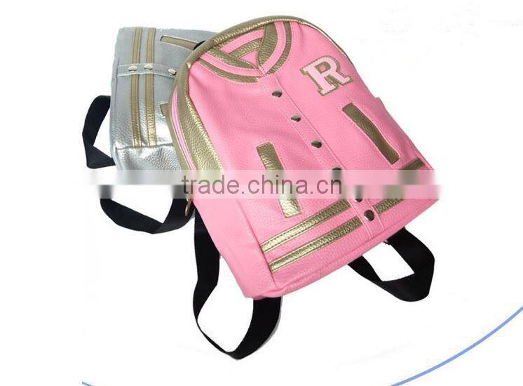 High quality Korean Splice style pu leather girl and boy school backpack bag