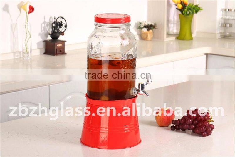 Glass Beverage Dispenser glass water bottle with iron stand
