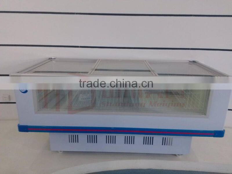 2016 high quality commercial glass top 568L/618L/818L meat freezer seafood display freezer for supermarket fish display cabinet