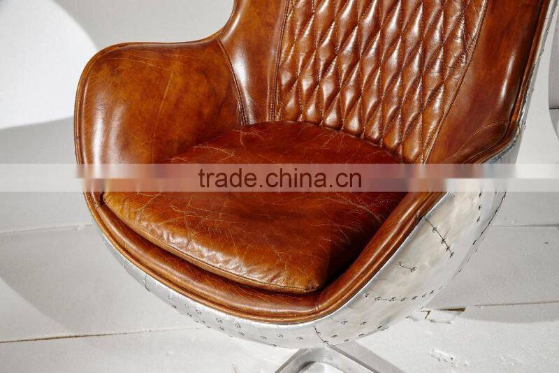 modern egg shaped ajustable swivel leisure chair with real fur leather