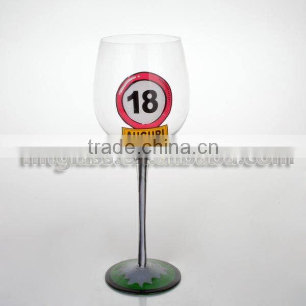 FDA,Eco-friendly,hand paint 18 year old green wine glass with word