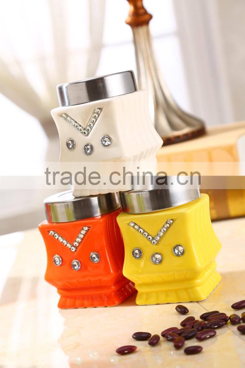 ceramic storage jar with metal stand