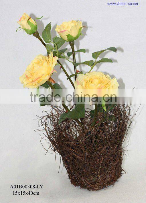 artificial pink rose bonsai