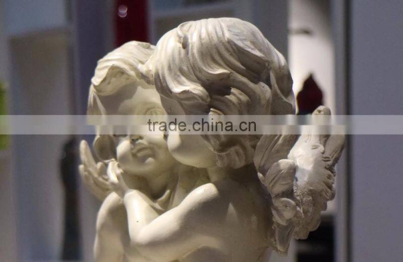 Home decor stone carving white marble cherubs statue