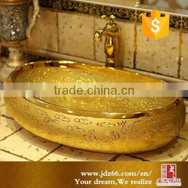 Gold plated art basin counter top sinks colorful wash basin