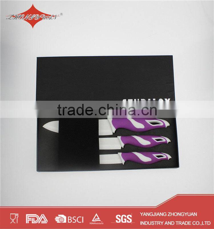 3pcs colored ceramic knife set with color box