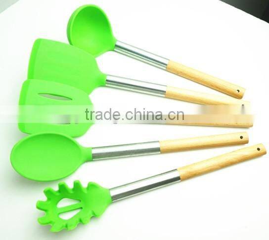 33058 silicone Kitchen Cooking Utensils with wooden handle