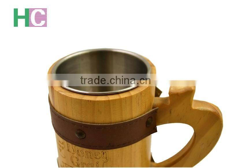 customized wooden beer cup with stainless steel