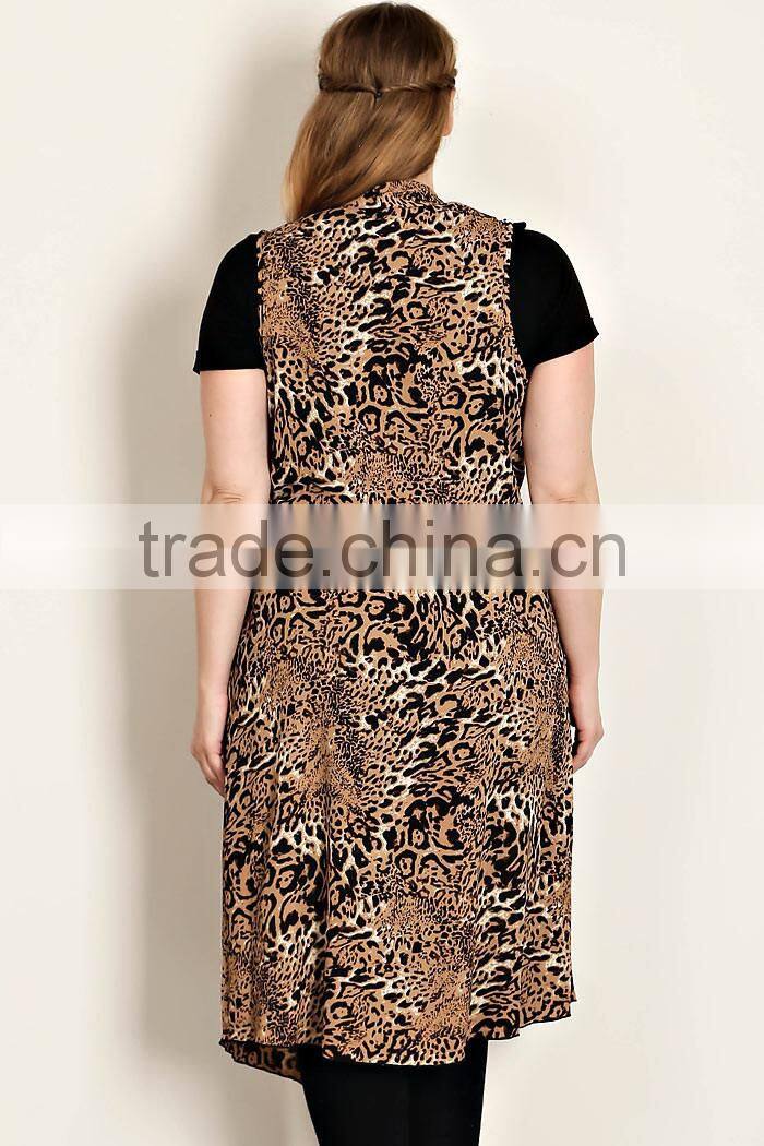 Korea Womans Apparel Manufacturers Cheap 100% Polyester Leopard Print Longline Vest High Waist High Fashion Womens Clothing