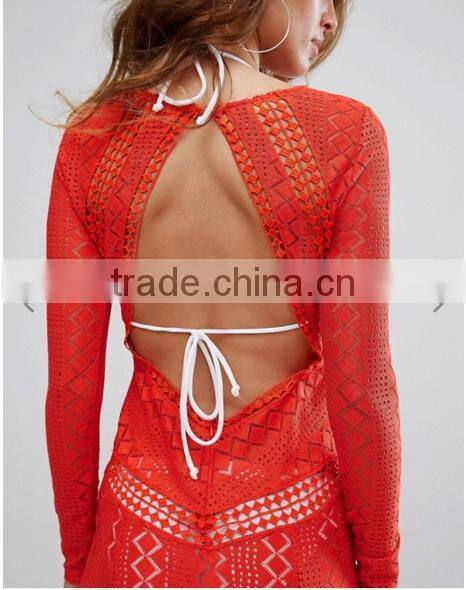 OEM Service Formal Dress Round Neck Sexy Back Open Tight Pencil Women's Lace Long Sleeve Evening Dress