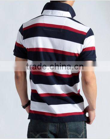 cotton/polyester ,160gsm, single jersey pique, rib collar, yarn-dyed stripe, short sleeve, men's polo shirt