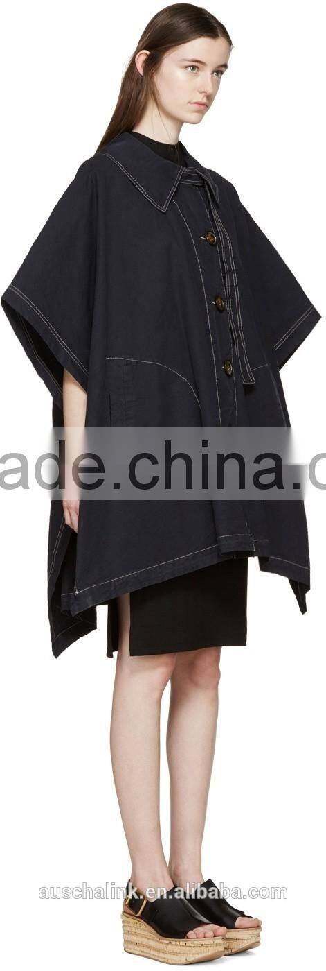 newest winter women dark navy oversized cape coat made in china