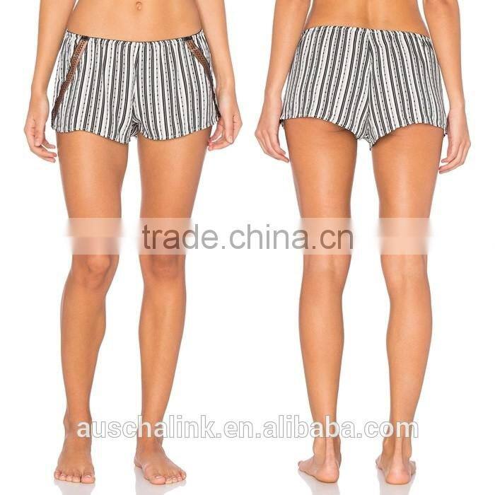 summer high quality railroad stripe women's sleep sexy shorts low price