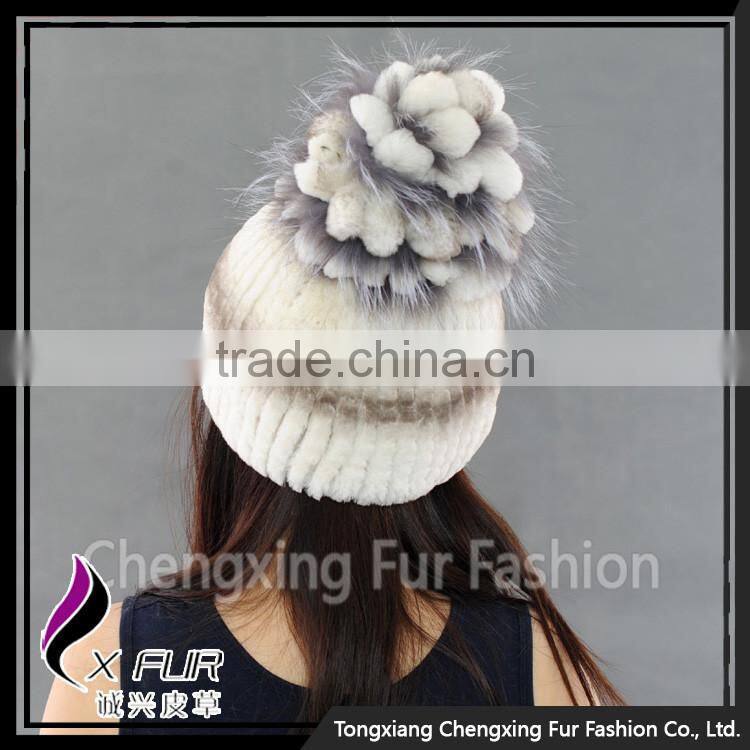 CX-C-245C Custom Cute Pom Pom Rex Rabbit Fur Beanie Hat And Cap Fur Hats