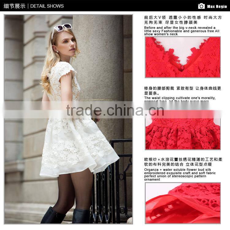 Hot Sale 2015 Guangzhou Garment Cocktail Formal Organza Lace Embroidery Sun Flowers Lady Evening Dresses