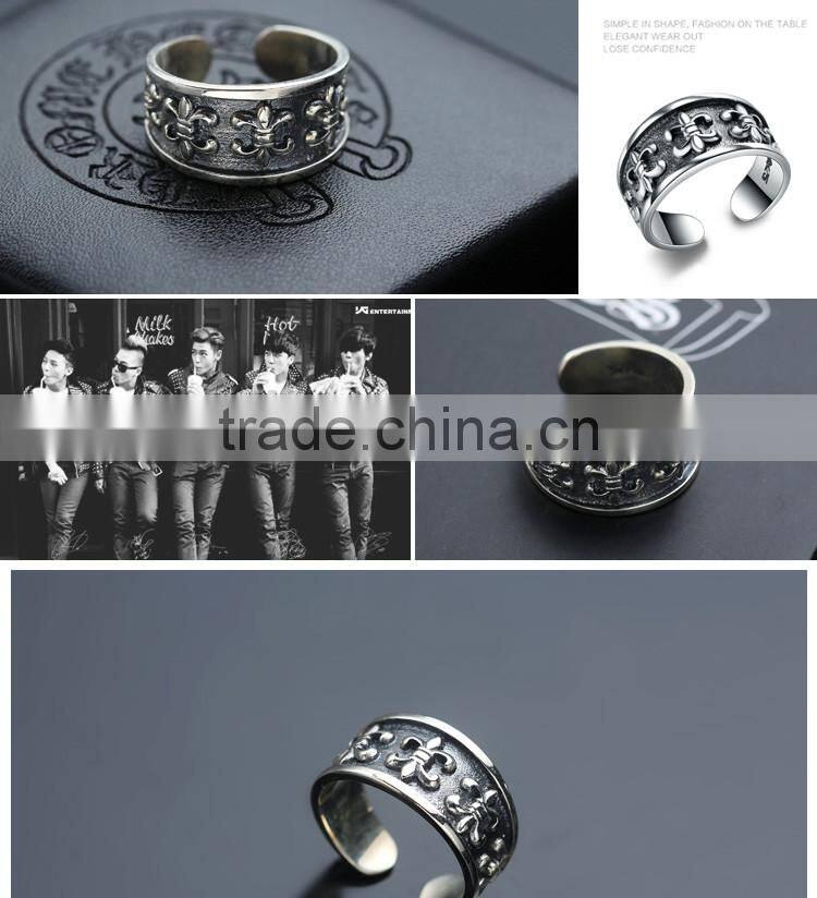 Personalized cool punk jewelry adjustbale sterling silver flower ring for man