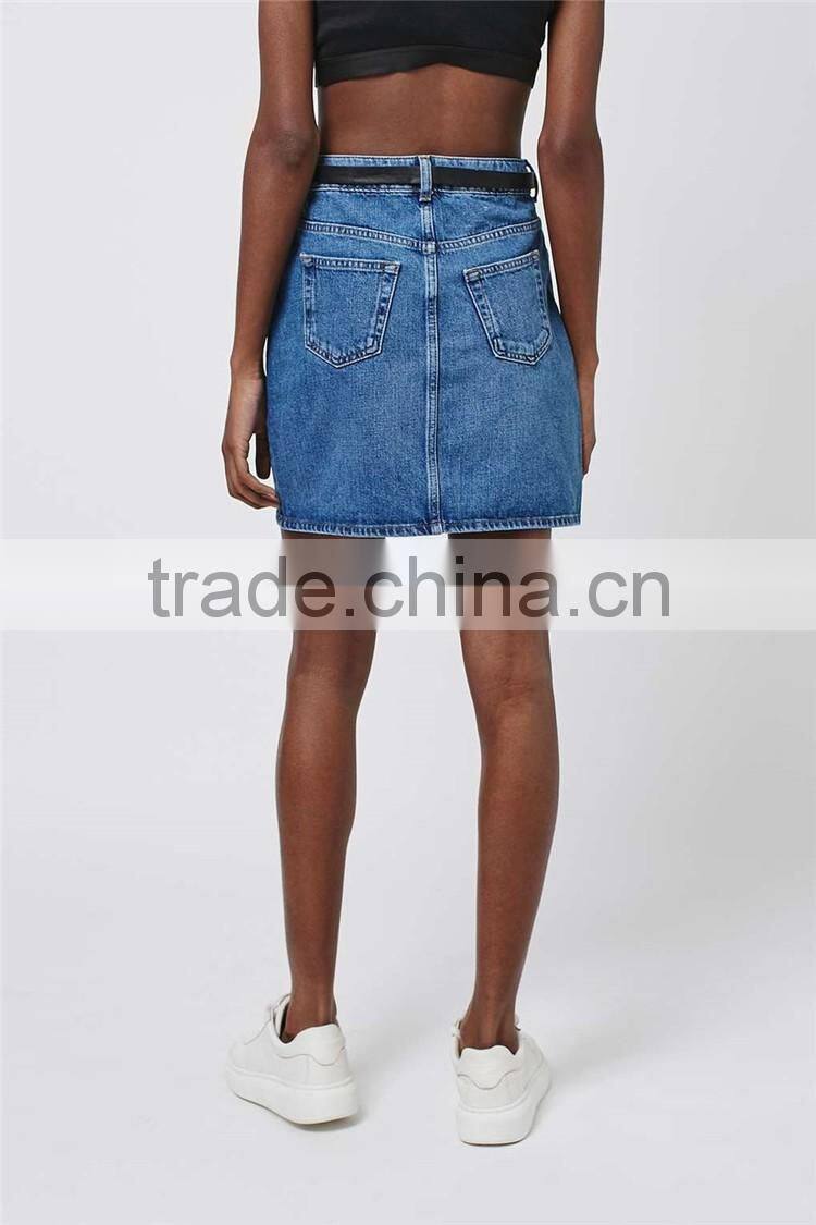 2016 Brand Design Women Denim Mini Skirts A Line Above Knee Blue Cheerleader Skirts