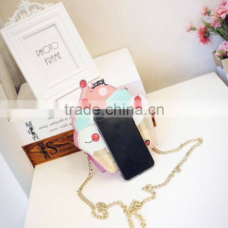 Bright shining&healthy pu material kids purse with zipper ice cream shape girl