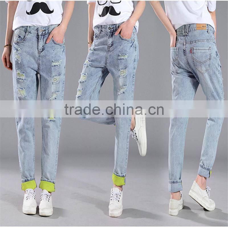 2016 new fashion brand blue jeans women Slim jeans female comfortable stretch pencil pants hole beggar women