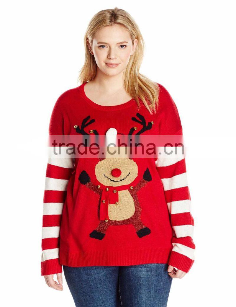Women Red Sweater Hat Reindeer Pattern Custom Christmas Sweater