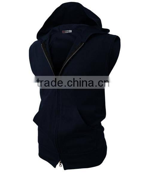 OEM new design cotton plain wholesale sleeveless hoodie mens dress vest with zip