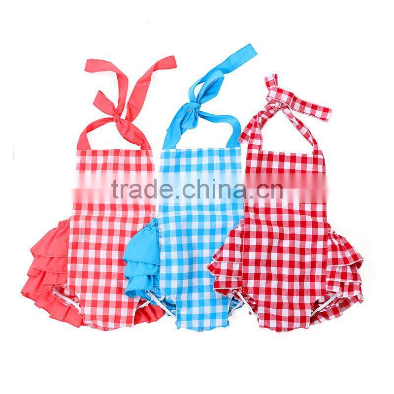 Newborn Baby Girls Gingham Bubble Kids Fashion Sunsuit Romper