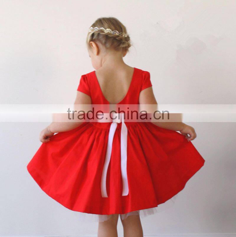 Girls Xmas Red Dress 100% Cotton Short Sleeve Twril Party Dress For Christmas