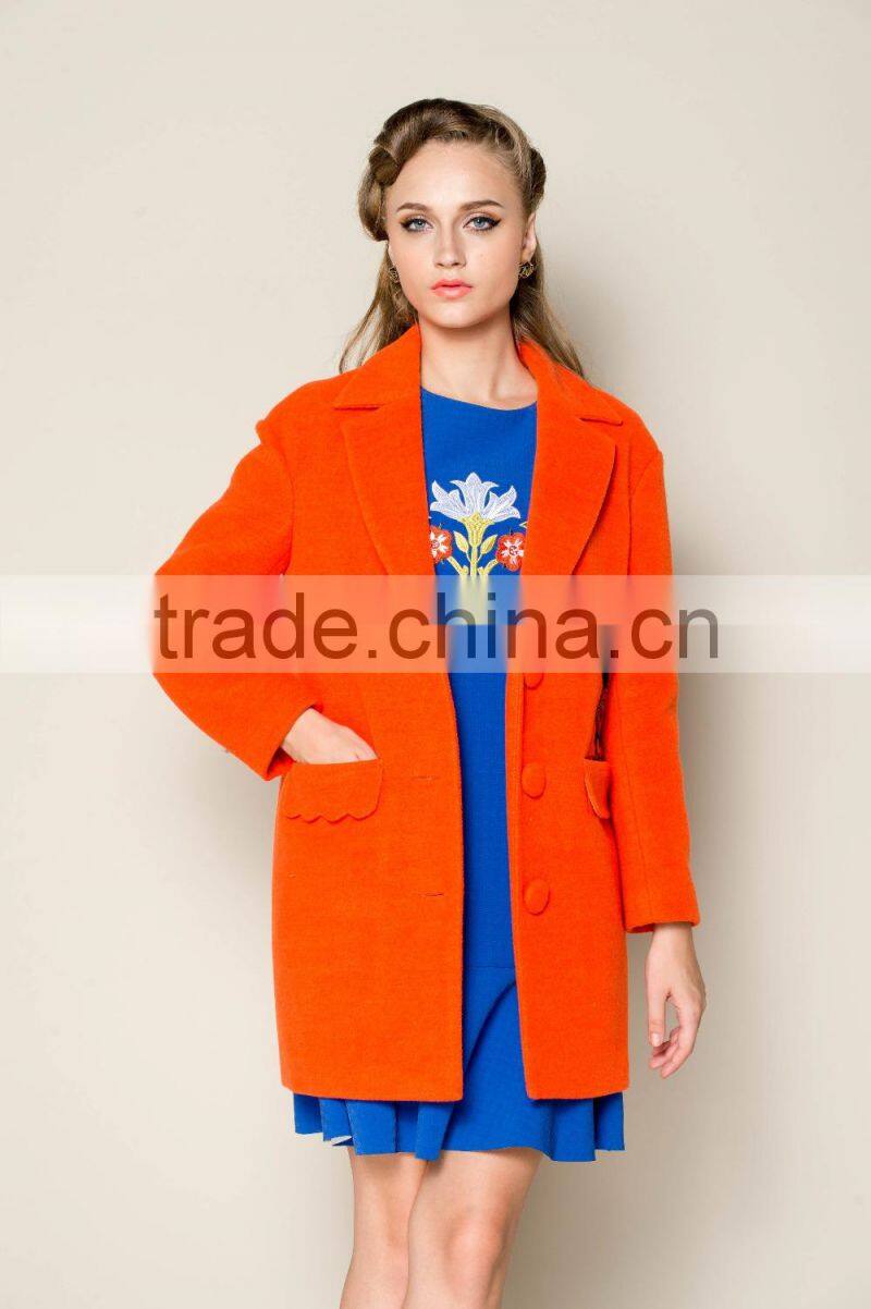latest cute thick plain orange russian winter coat, women trench coat, ladies office coat
