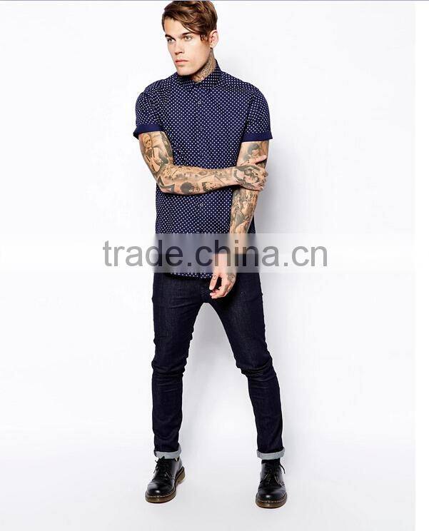 navy donut dotted printed short sleeve cotton shirt