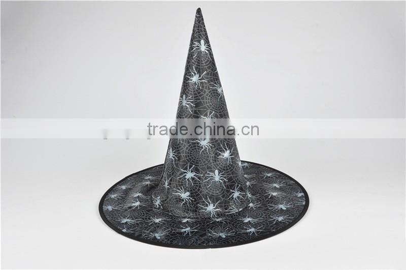Black cobweb spider printed witch taffeta witch hat for halloween costume