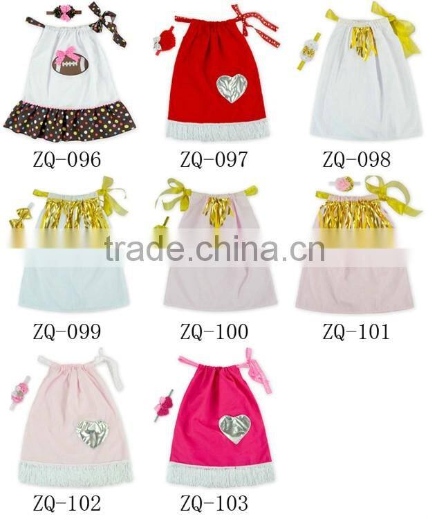 Valentine's day fringe hem baby pillow case dress with silver metallic pocket M5051212