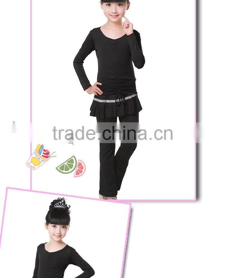 2016 Girls Kids Latin Salsa Tops And Pants Suit Child Long Sleeve Tango Dancing Suits