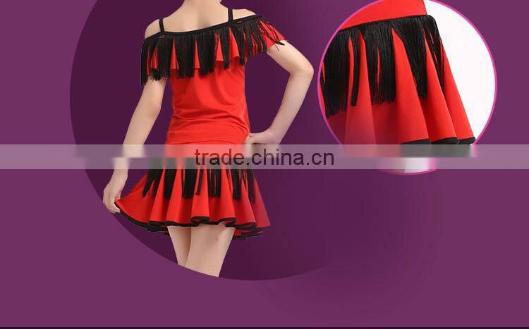 Girls Sexy Leopard Latin Dance Skirt Suits Children Kids Performance Latin Fringe Dress