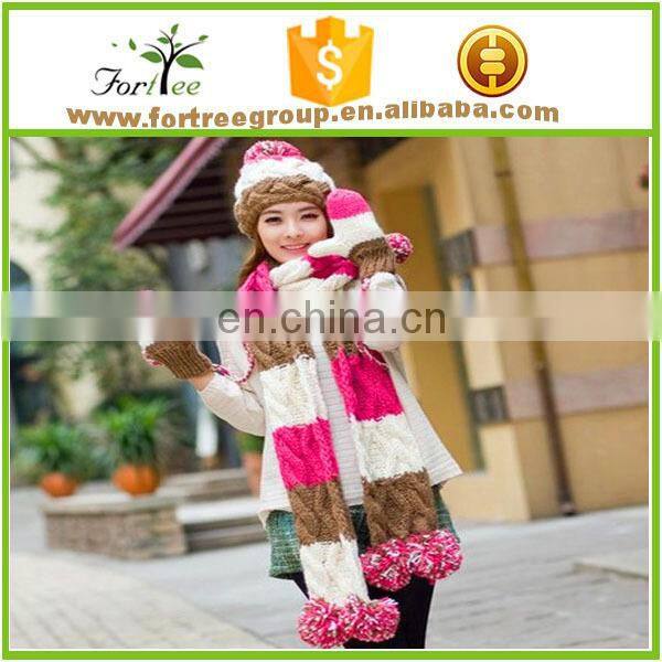 cold weather hat winter classic warm acrylic knitted beanie hat scarf gloves three piece set