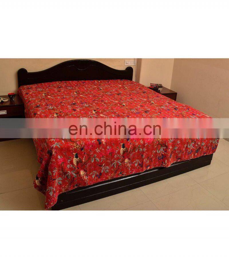 Bird Print Kantha Quilt Bird Of Paradise Cotton Kantha Bed Cover