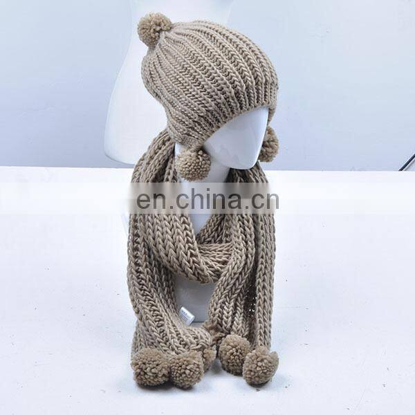 New design Acrylic Knitted Hat Scarf Attached