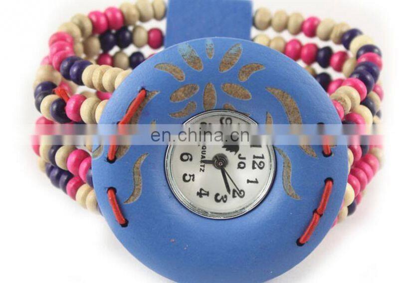 high quality ladies bracelet vintage weaved wrist watch of charm wooden beads band quartz Tourist attractions wooden watch