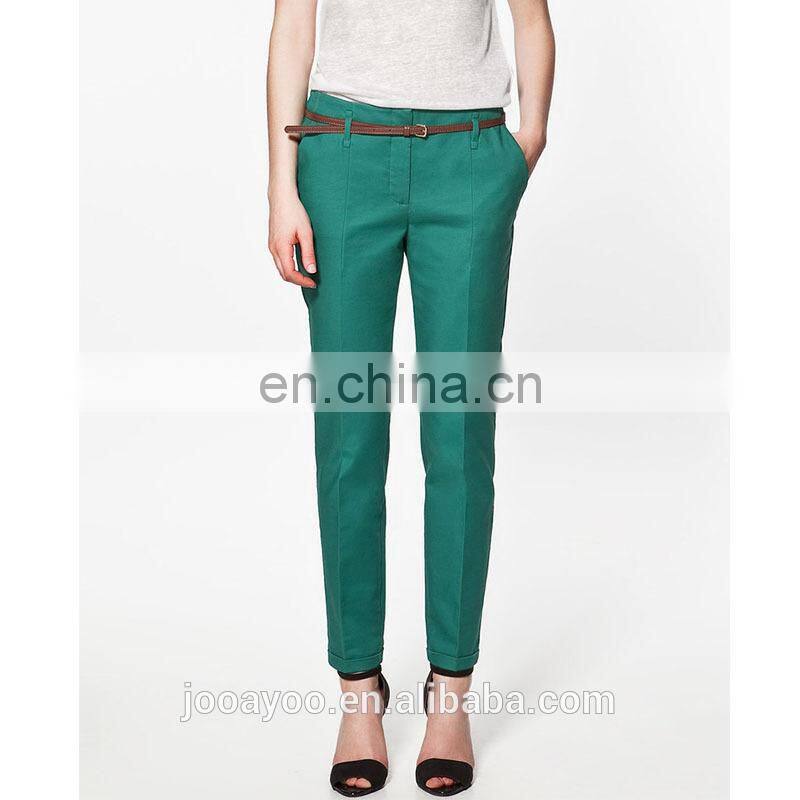 Women Girls Casual Candy Color Skinny Belted Pencil Pants Fashion Trousers