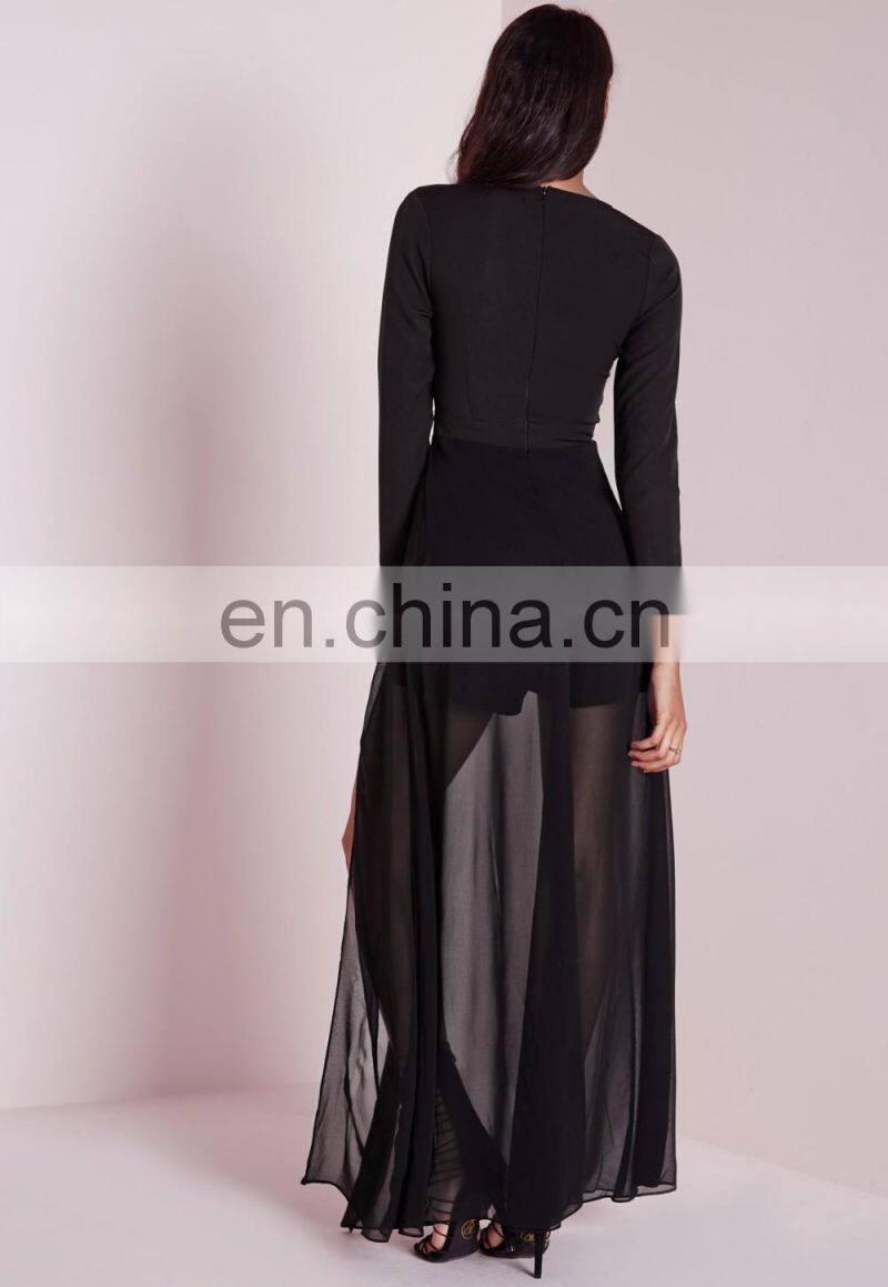 New sexy women fashion jumpsuit shorts with long chiffon overlay