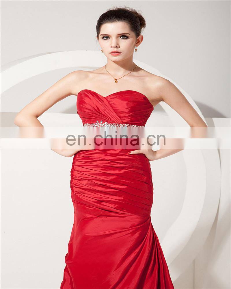 New Arrival Red Sweetheart Sleeveless Evening Gowns Beaded Floor Length Ruched Mother Of The Bride Dress
