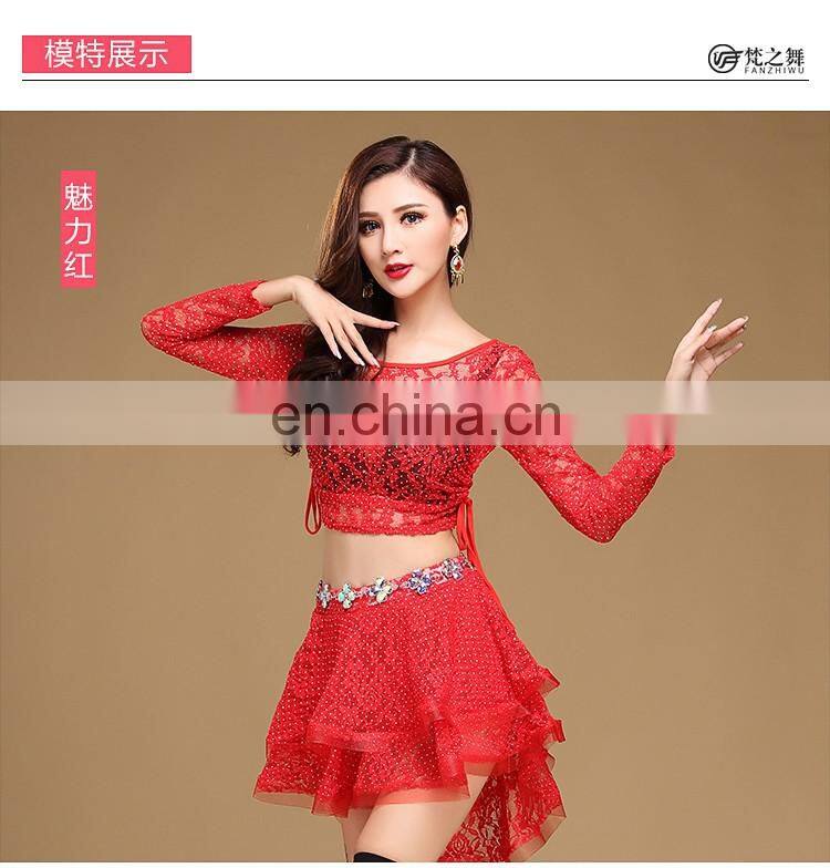 T-5146 France best sales newest Sexy lace hot drill belly dance top and skirt set