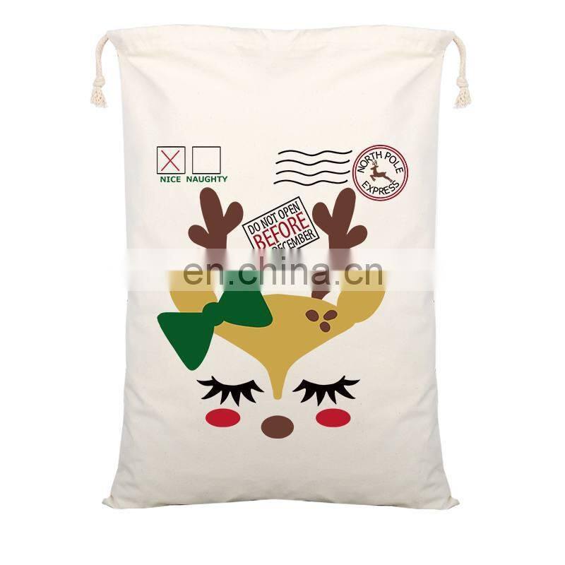 Christmas Santa Sacks 1pc Drawstring Canvas Santa Sack Xmas Canvas Bag Hot Sale Big Santa Claus Gift Bag Drop Shipping