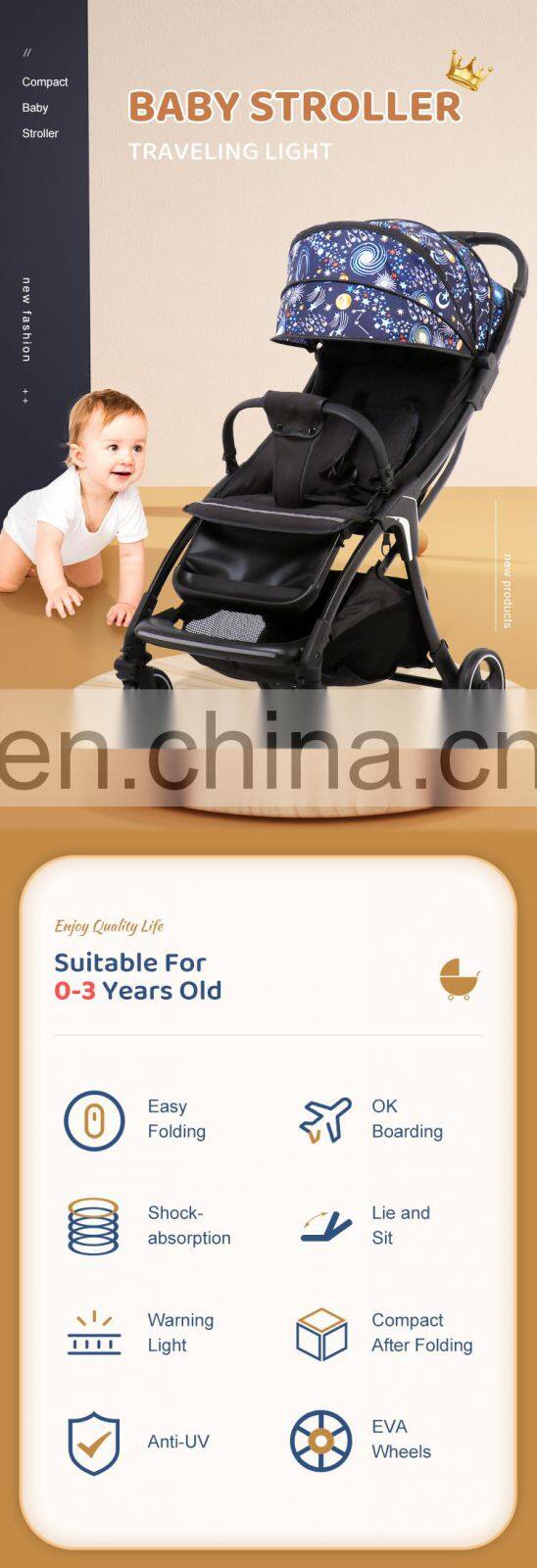 Chinese factory portable travel folding baby pram baby stroller for sale