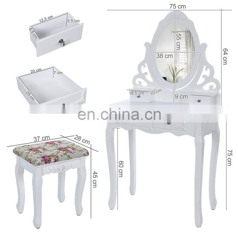 Floral Dressing Table set 4 drawers Makeup Table Bedroom Furniture Dresser Makeup Dresser with Mirror