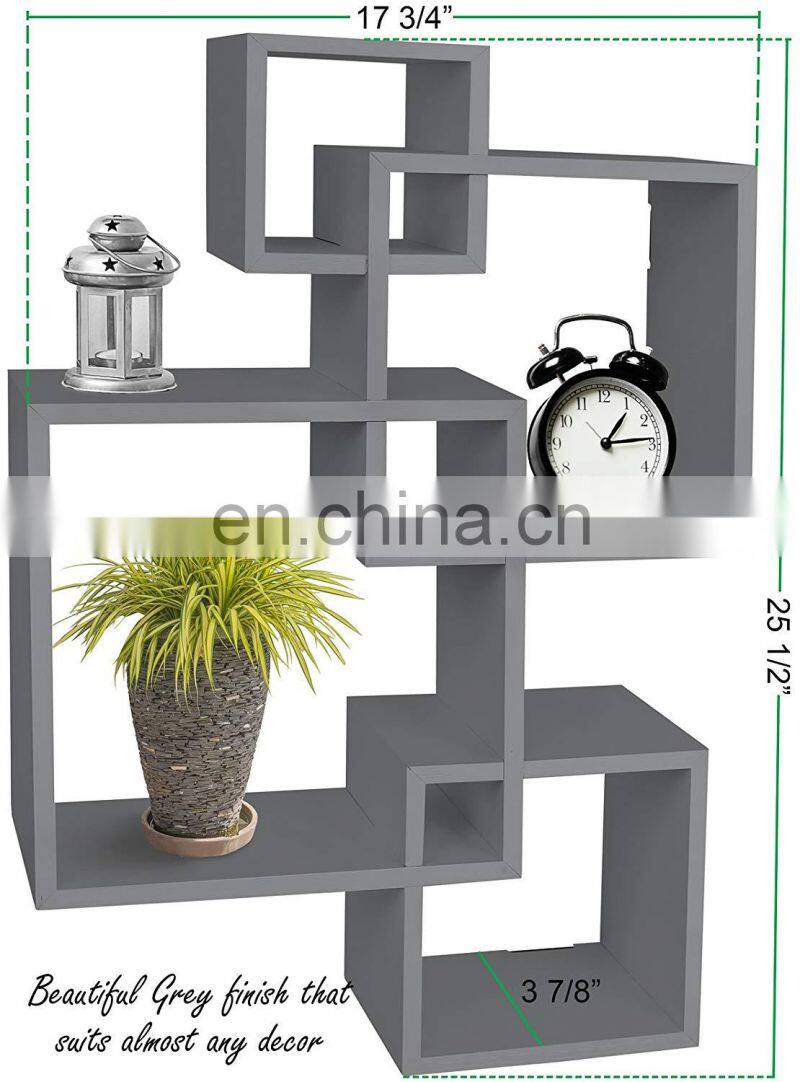 Decorative 4 Cube Intersecting Wall Mounted Floating Shelf White Finish Corner Wall Mount Shelf