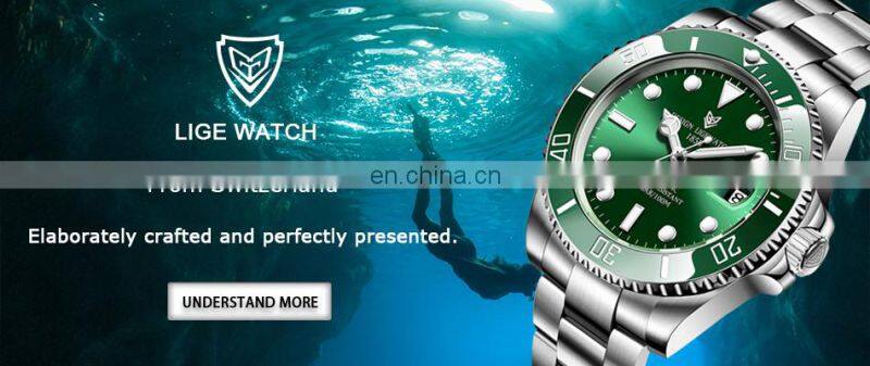 LIGE 6801 Luxury Automatic Watches Men Stainless Steel Waterproof Dive Watches Business Mechanical Watch