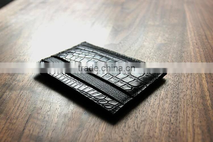 High Quality Wholesale Handmade Black Color Genuine Real Crocodile Alligator Skin Leather Credit Card Holder Purse Pocket Wallet