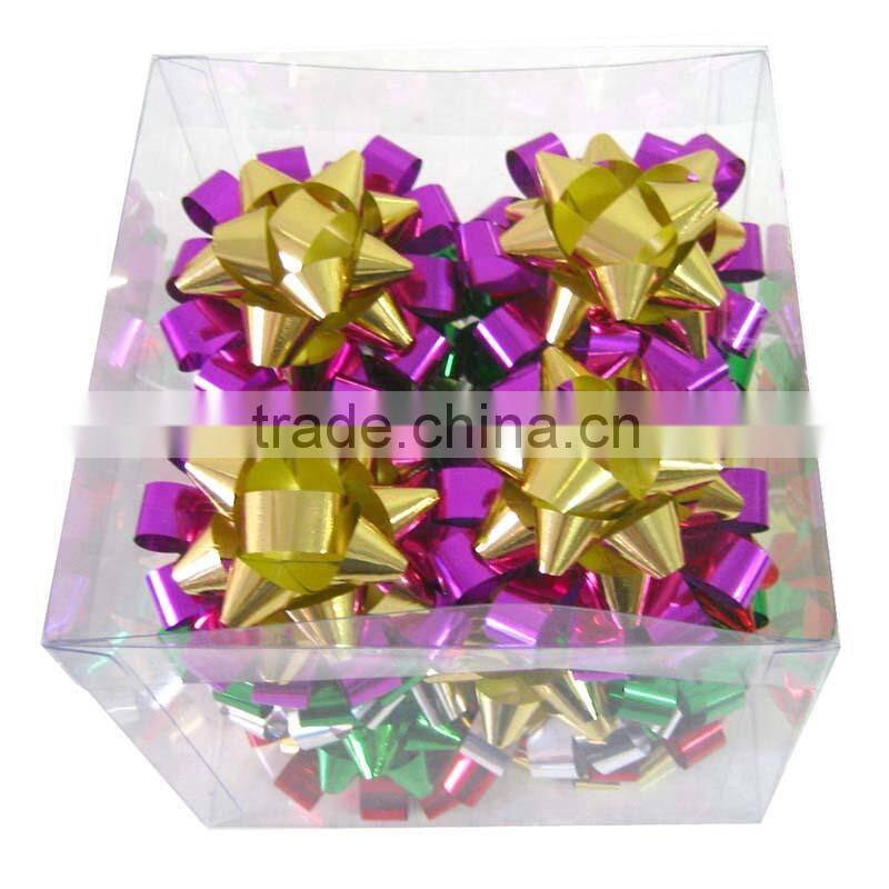 Star Bow with LED Light for Gift Packaging or Holiday Decoration/4.5" solid foil Glitter ribbon star bow